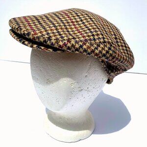 VTG Christys’ London Haymarket Lambswool Houndstooth Flat Cap Tan/Brown Size 7¼